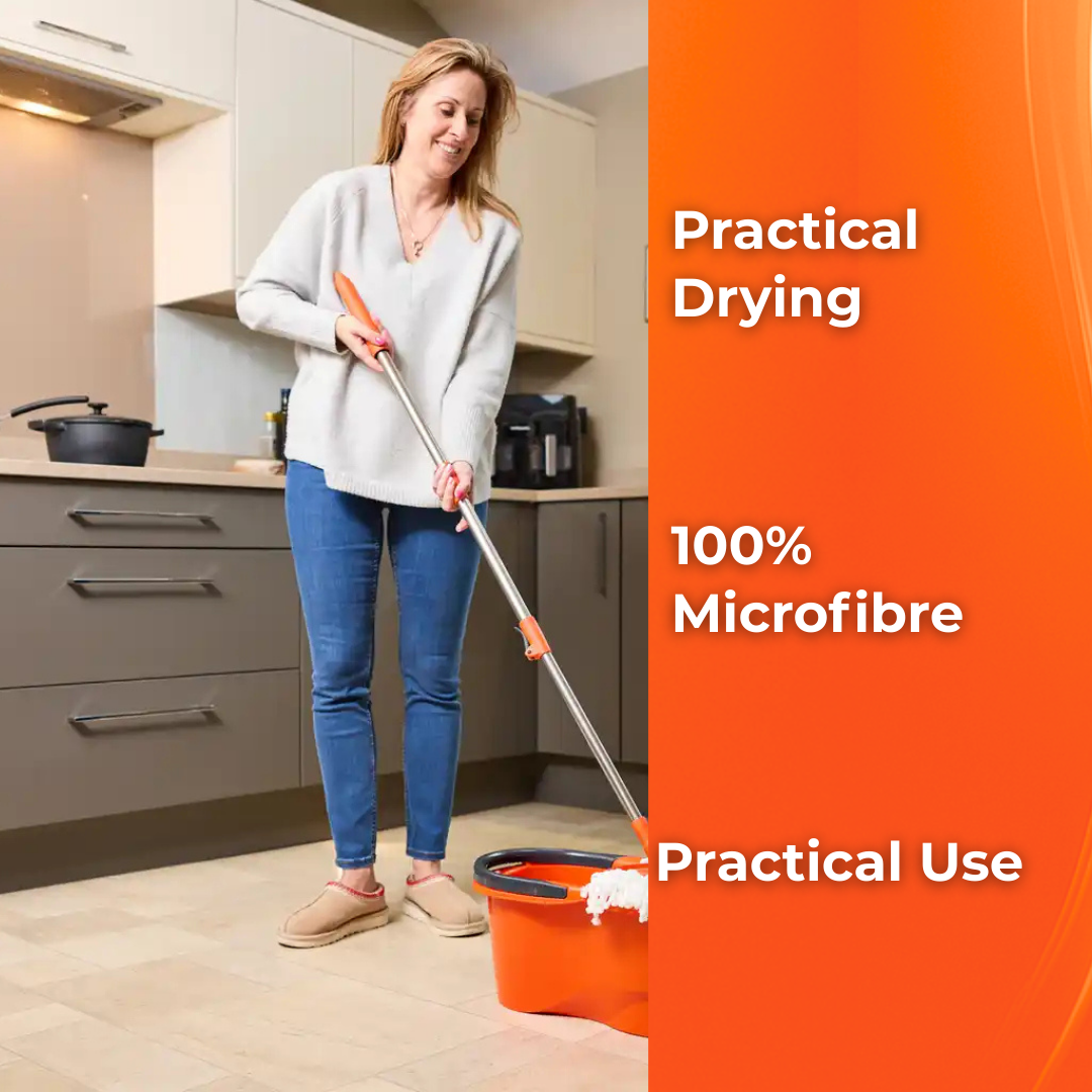 MACROMAX FOCUS SPIN MOP AND BUCKET SET + MULTI MOP REFILL – 360° Microfibre Mop with Spin-Dry Bucket