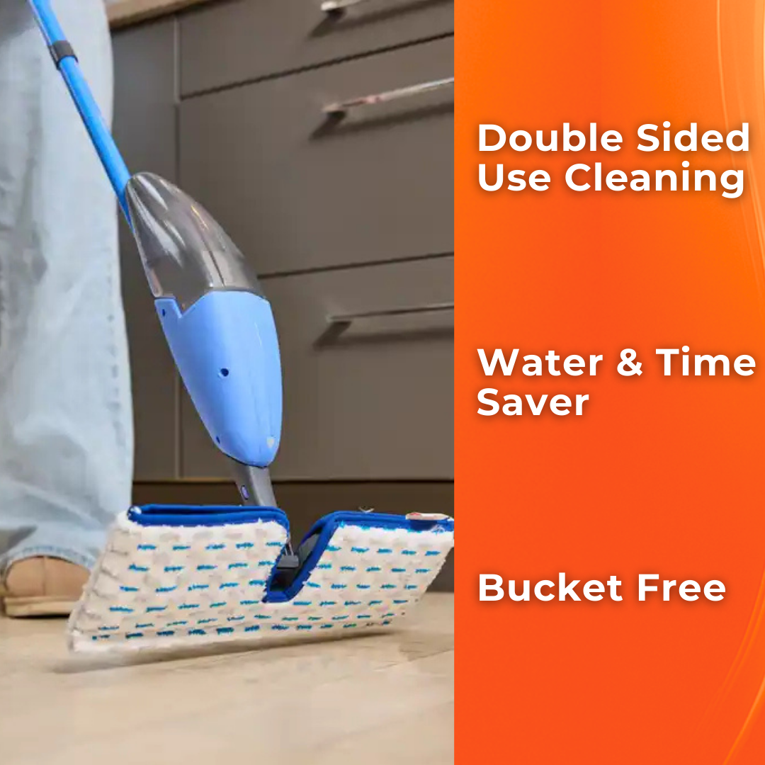 MACROMAX FASHION DOUBLE SPRAY MOP – 360° Swivel Head with 550ml Refillable Bottle and Washable Pads