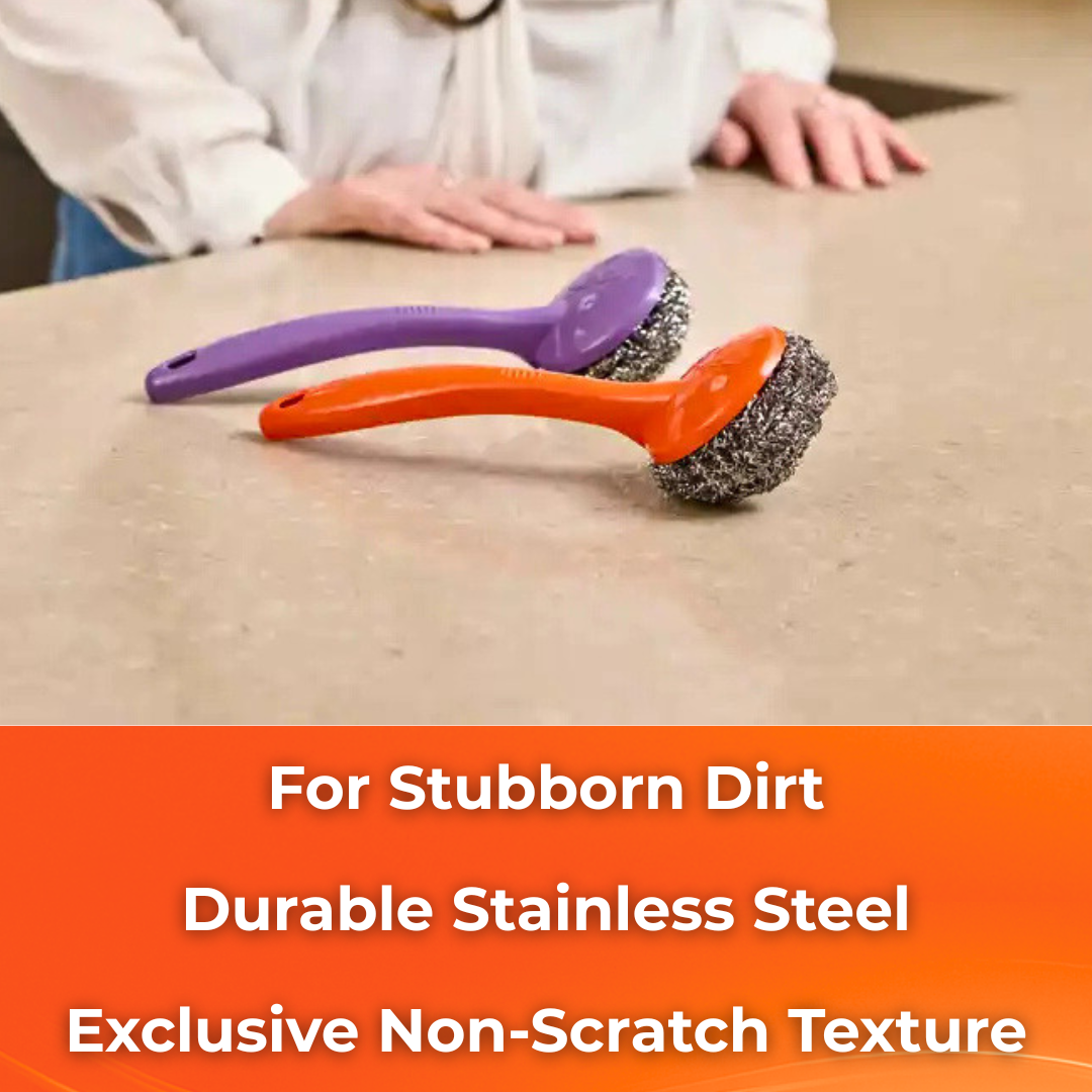 MACROMAX SCOURER WITH HANDLE – Non-Scratch Stainless Steel Scrubber for Stubborn Kitchen Dirt
