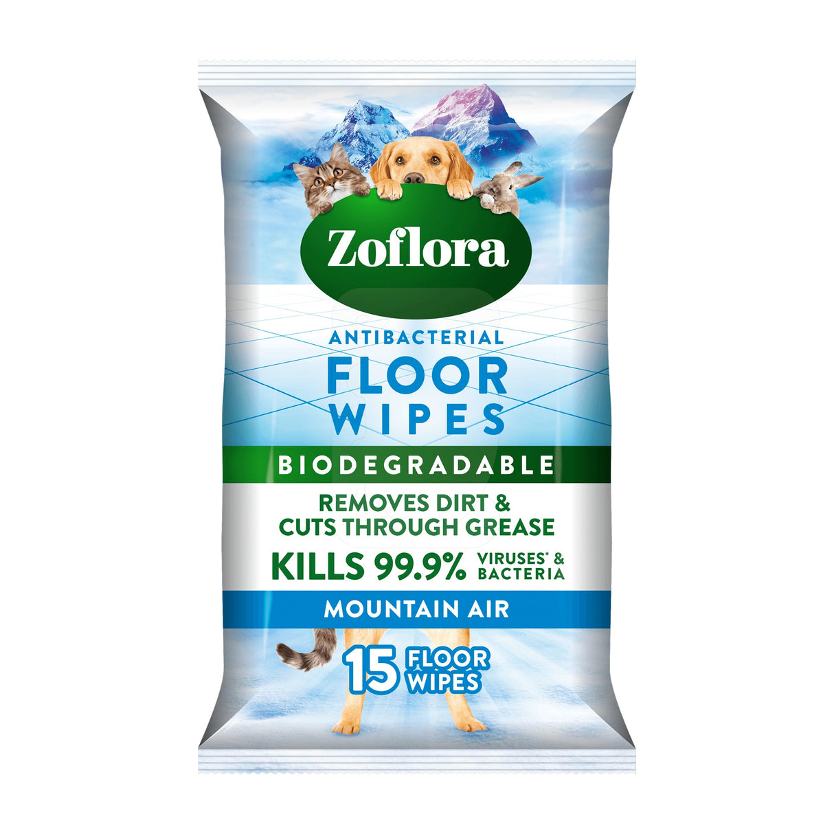 x3 Zoflora Mountain Air Antibacterial Floor Wipes (3x15pk) Pet Friendly Bundle