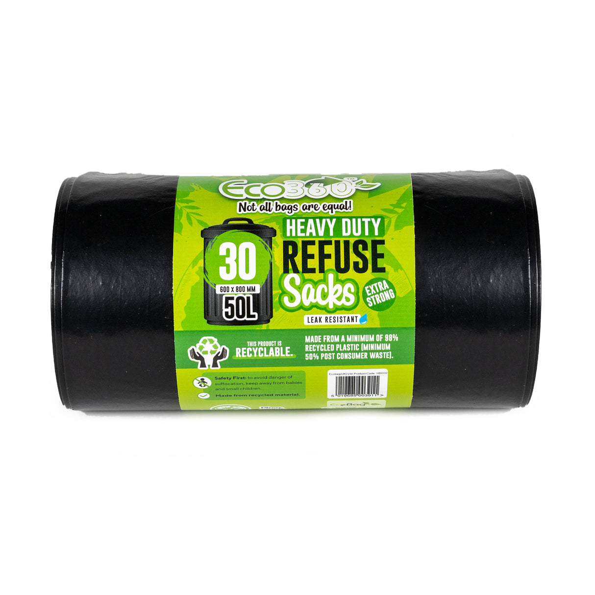 30 x Eco Heavy Duty Refuse Sacks 50L