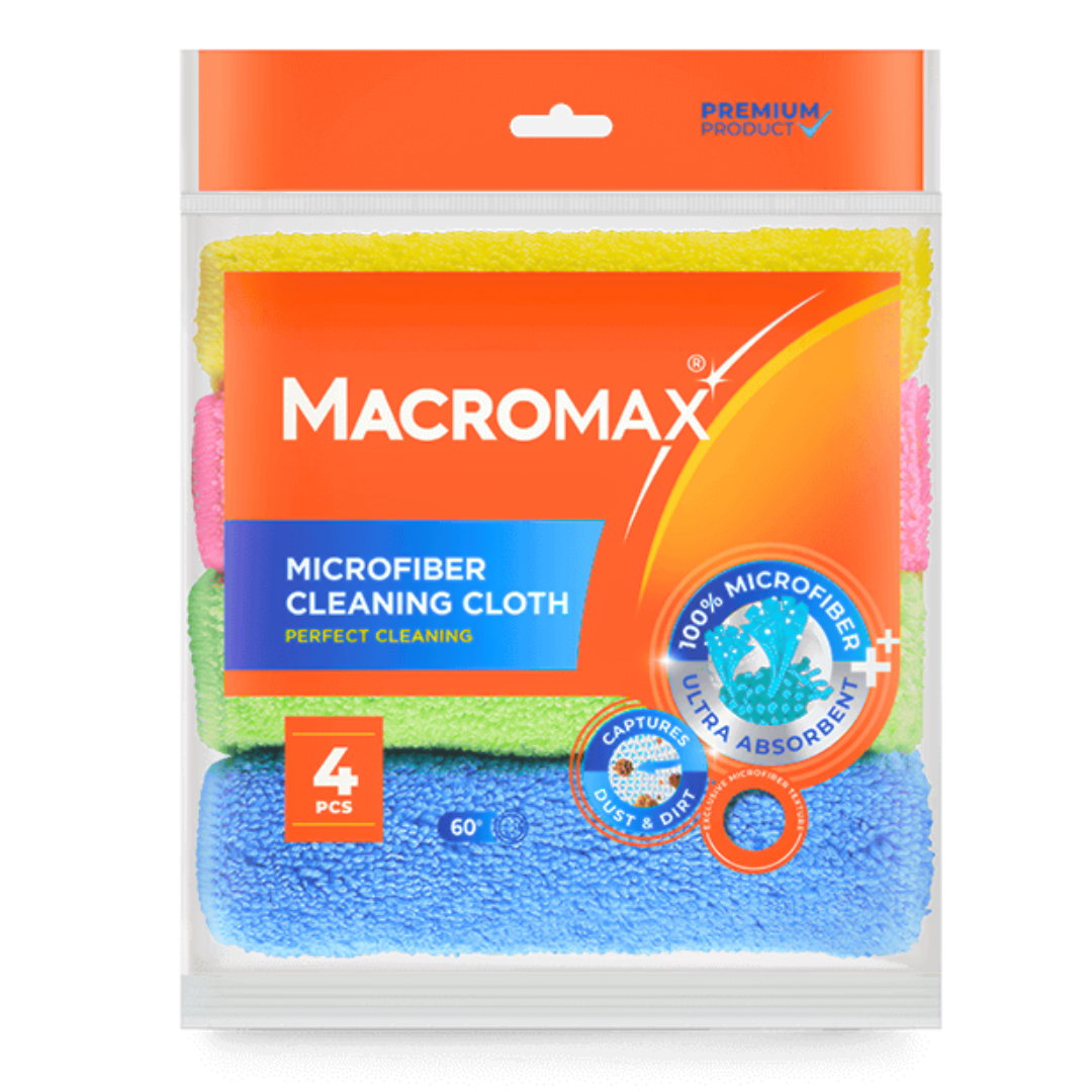 MACROMAX MICROFIBER CLEANING CLOTH - PACK OF 4