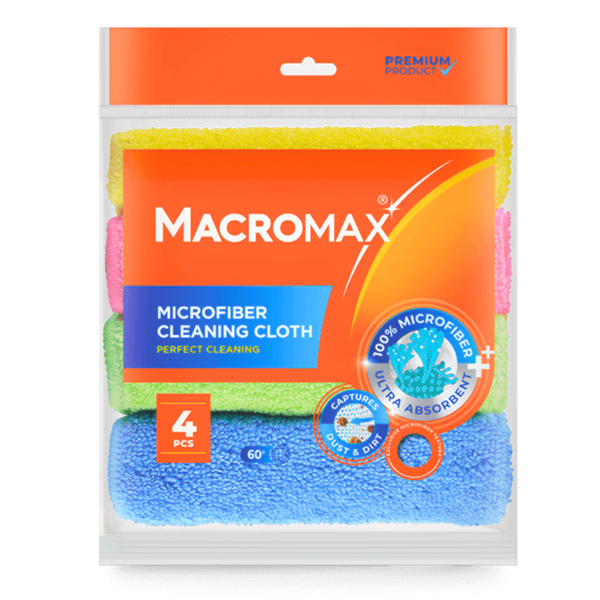 MACROMAX MICROFIBER CLEANING CLOTH - PACK OF 4