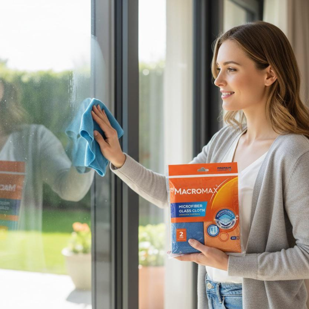 MACROMAX MICROFIBER GLASS CLOTHS (2 Pack) | 100% Microfiber, Lint-Free & Streak-Free Glass Cleaning