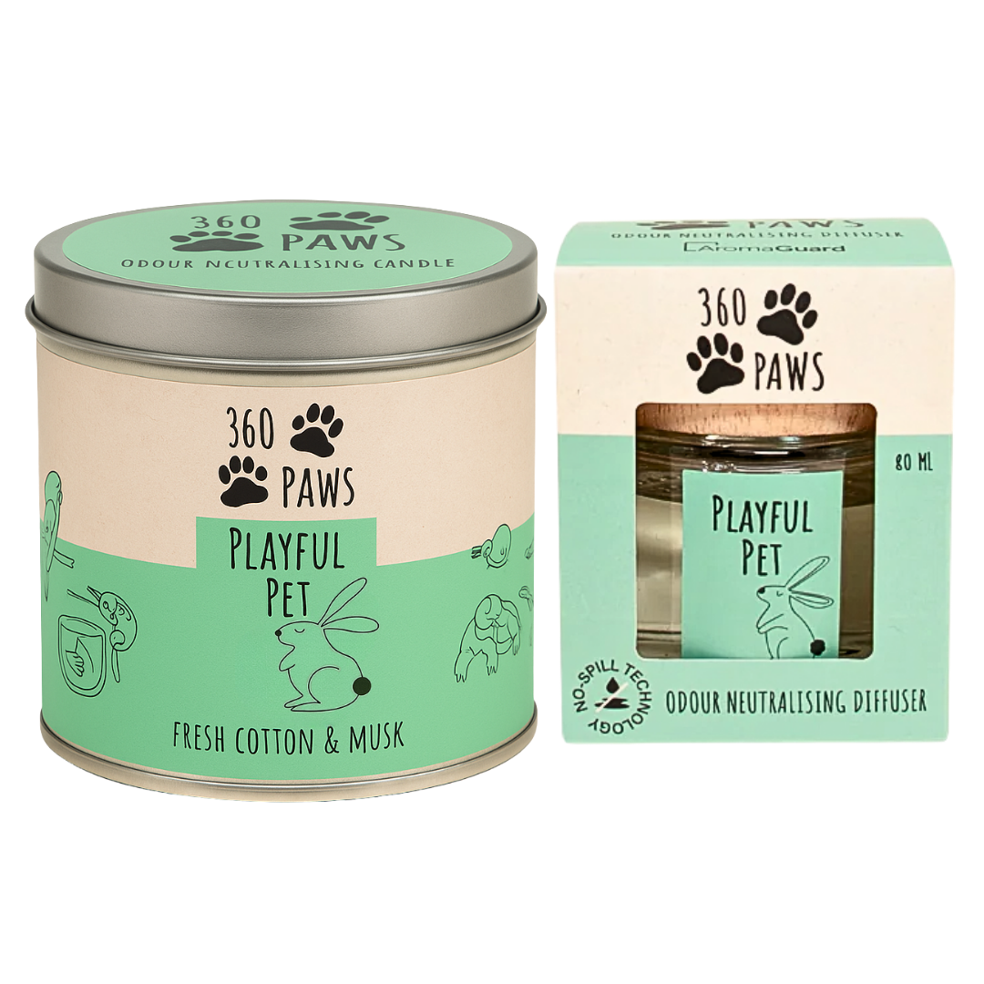 Playful Pet Odour Neutralising Candle & Diffuser – 360 Paws Home Fragrance Set
