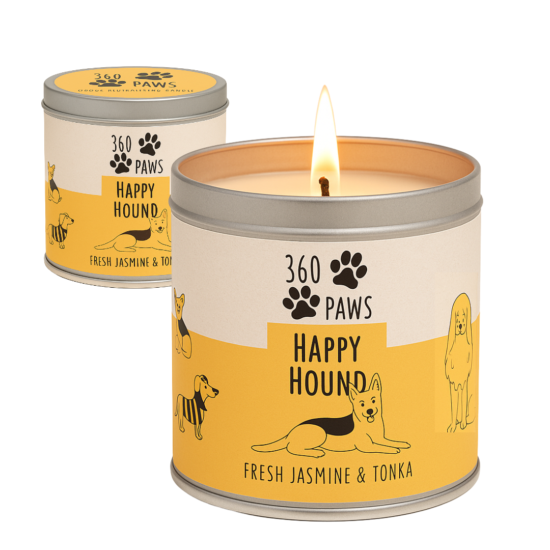 360 Paws Happy Hound Odour Neutralising Candle – Fresh Jasmine & Tonka  | 50hr Pet-Safe AromaGuard™ Candle