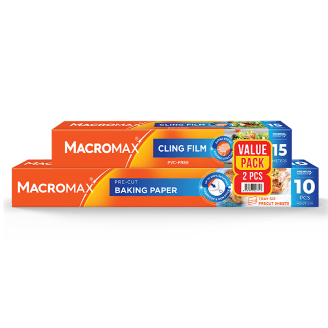 MACROMAX Cling Film 33m & Baking Paper 8m Value Pack | PVC-Free, Extra Sticky & Fireproof