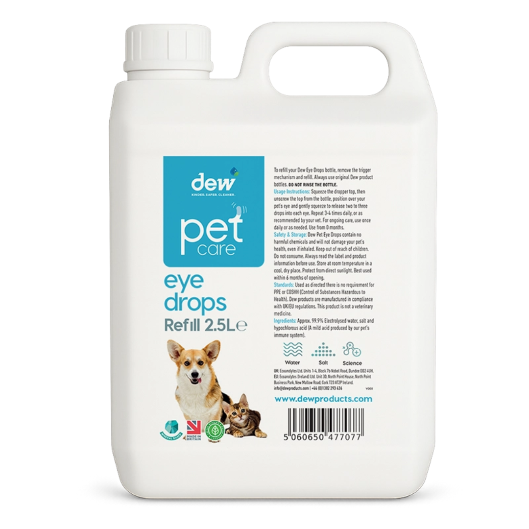Dew Pet Eye Drops – 100% Mineral, Kind & Gentle Cleansing 65ML and 2.5 Litre refill