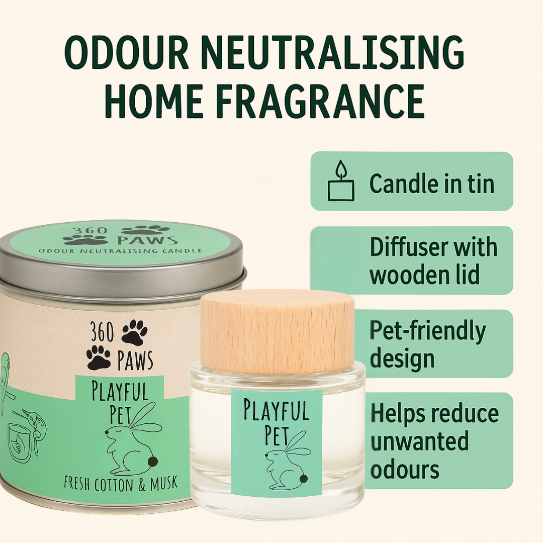 Playful Pet Odour Neutralising Candle & Diffuser – 360 Paws Home Fragrance Set