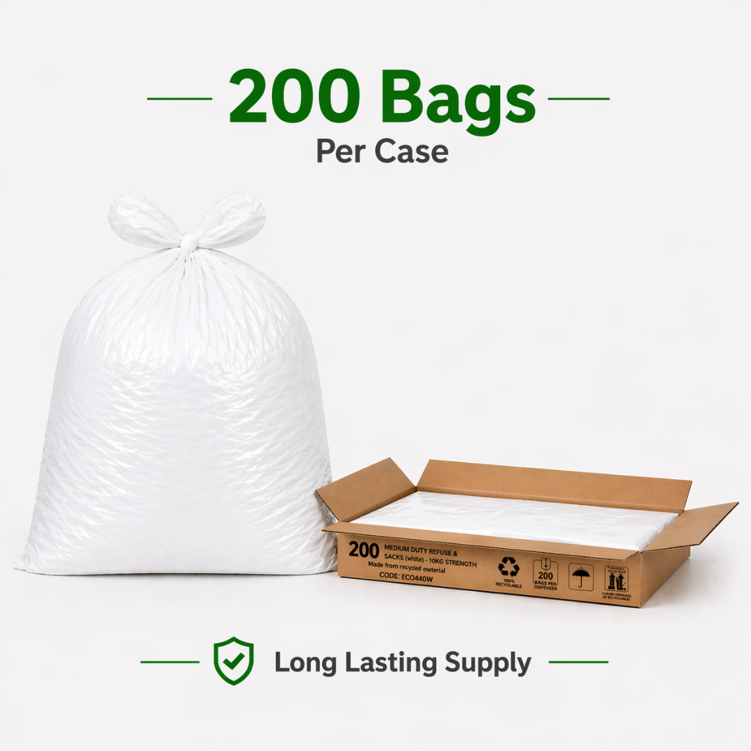 White Medium Duty Refuse Sacks (200pk) 18x29x38" recycled material