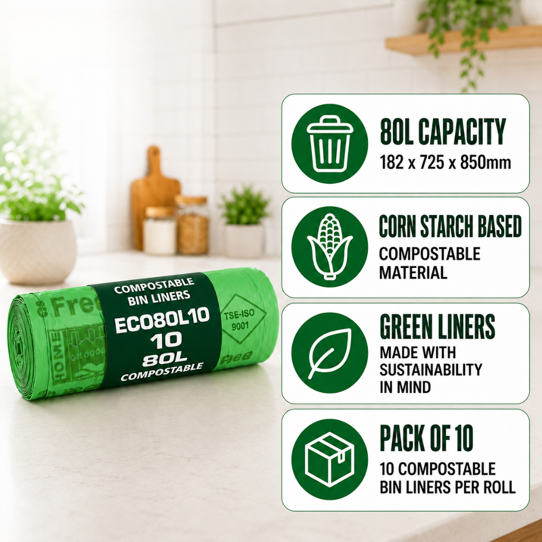 10 x ECO360 100% Compostable Corn Starch Bin Bags 725x850mm 80L