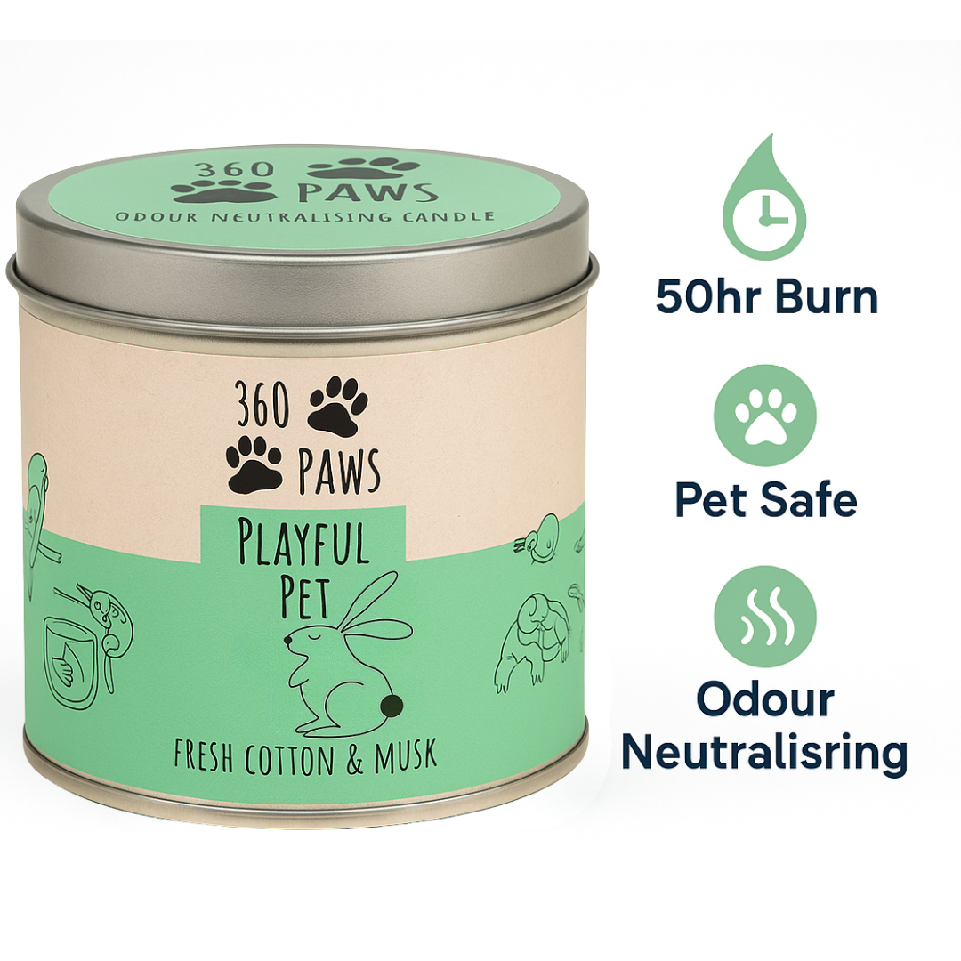 360 Paws Playful Pet Odour Neutralising Candle – Fresh Cotton & Musk | 50hr Pet-Safe AromaGuard™ Candle