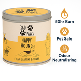 360 Paws Happy Hound Odour Neutralising Candle – Fresh Jasmine & Tonka  | 50hr Pet-Safe AromaGuard™ Candle