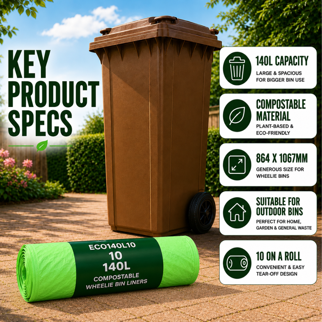 10 x ECO360 100% Compostable Wheelie Bin Liners 864x1067mm 140L