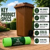 10 x ECO360 100% Compostable Wheelie Bin Liners 864x1067mm 140L