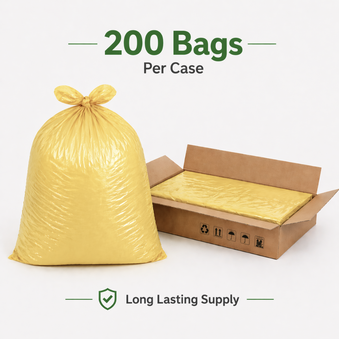 Yellow Medium Duty Refuse Sacks (200pk) 18x29x38"  – 18 Micron Bin Bags, 10kg Strong, 97% Recycled