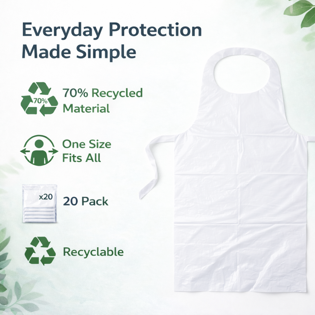 Eco Clear Disposable Aprons (20 Pack) – Recycled Polyethylene, One Size 27" x 46"