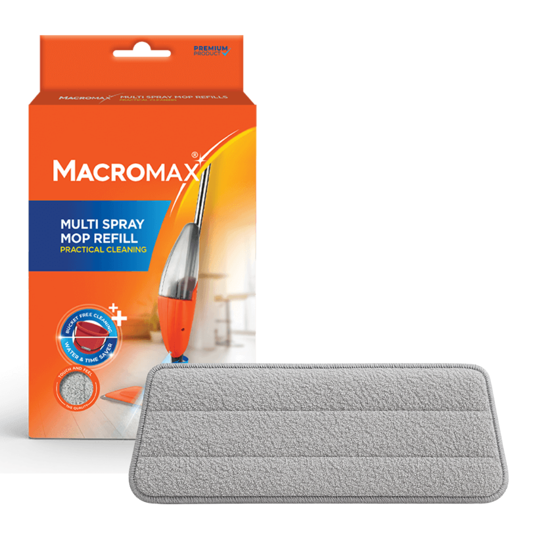 MACROMAX FLASH SPRAY MOP with 700ml Refillable Tank + MULTI SPRAY MOP REFILL – Bucket-Free Microfiber Floor Cleaning System
