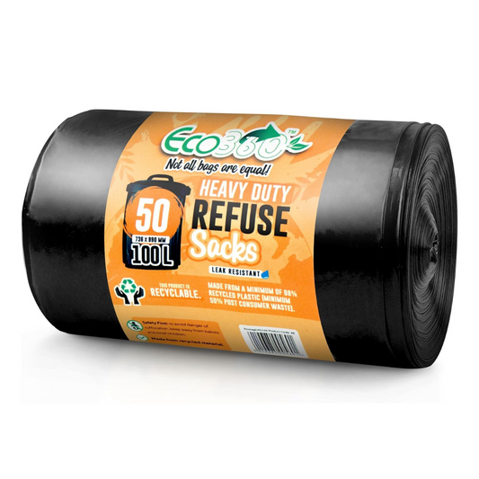 50 x Eco Heavy Duty Refuse Sacks Leak Resistant 100L