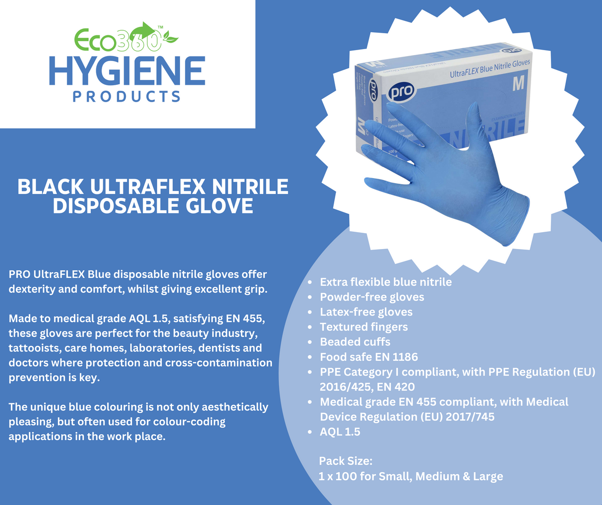 Pro Ultraflex Blue Nitrile Gloves (100) Extra Large