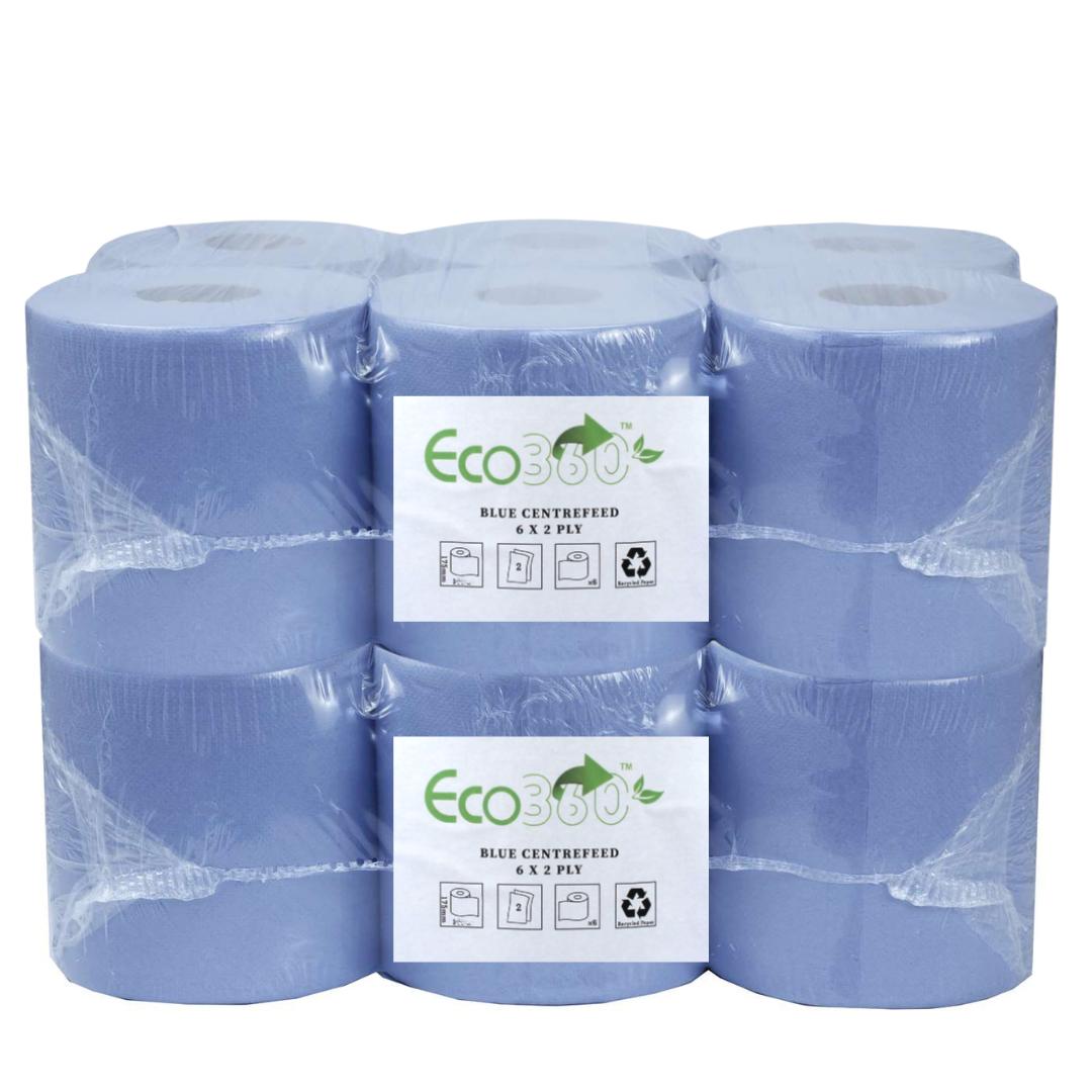 Blue Centerfeed Rolls 300 Sheet (12 rolls per case) Embossed / Perforated