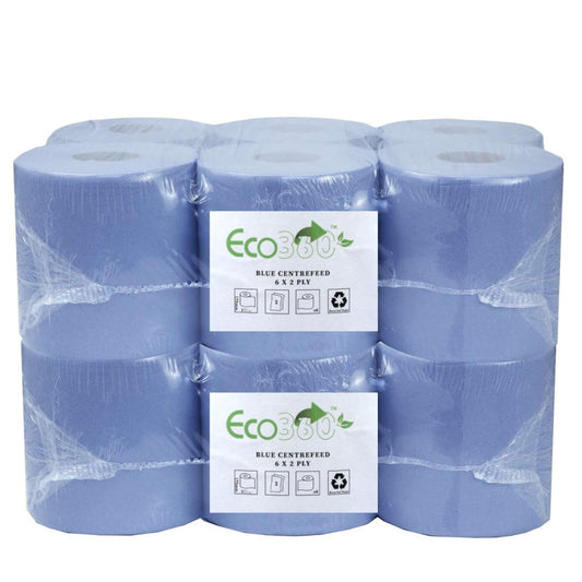 Blue Centerfeed Rolls 300 Sheet (12 rolls per case) Embossed / Perforated