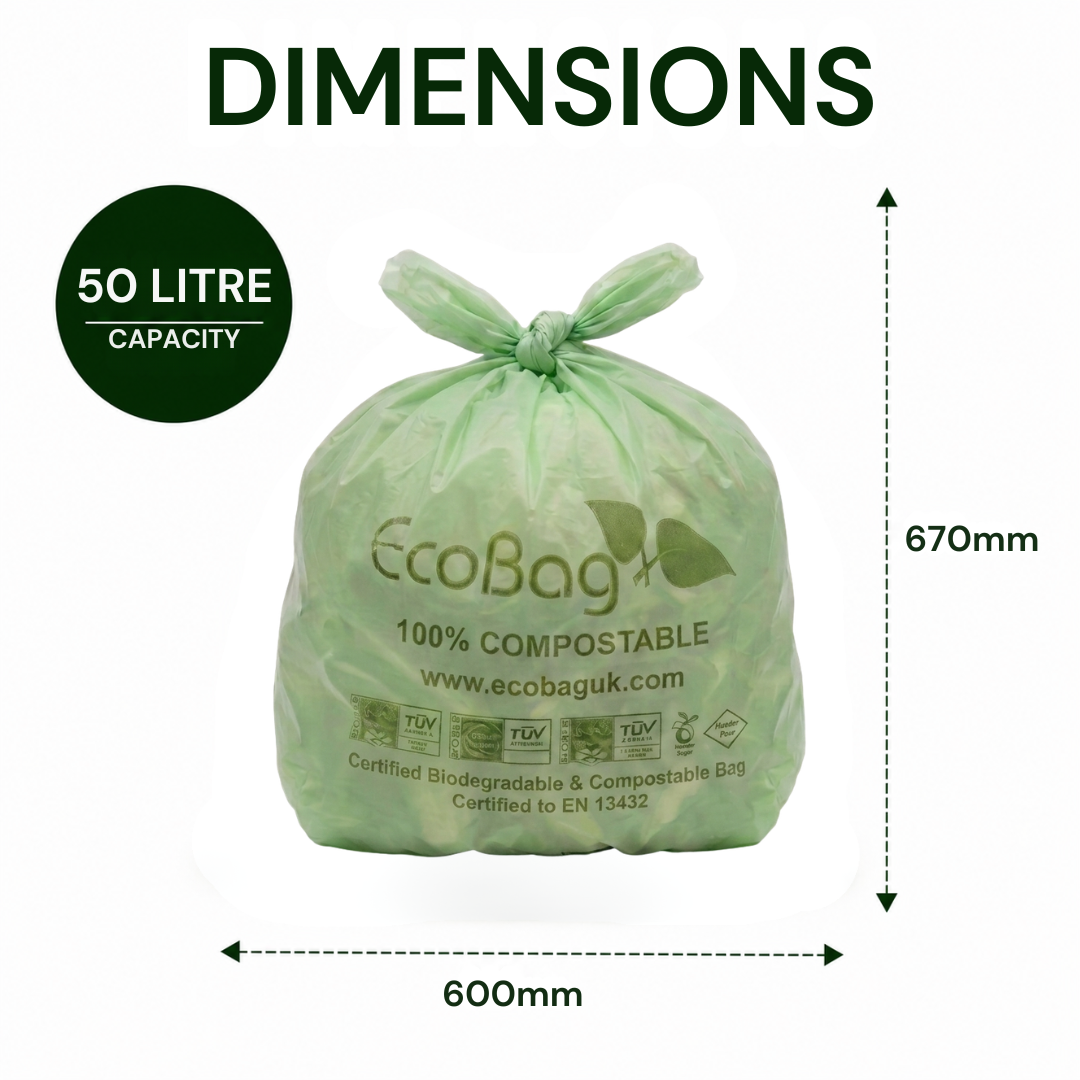 25 x ECO360 100% Compostable Corn Starch Bin Bags 600x670mm 50L