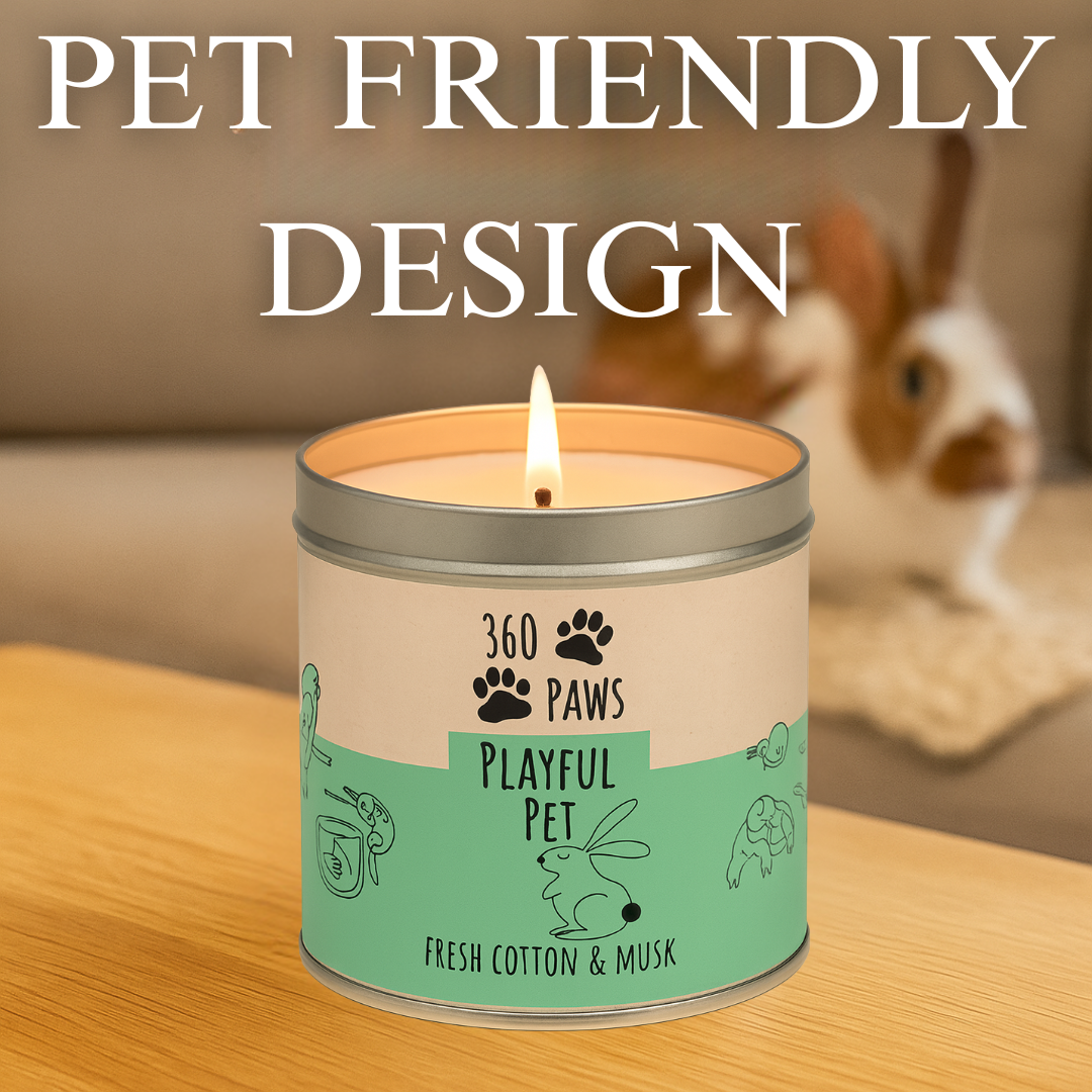 360 Paws Playful Pet Odour Neutralising Candle – Fresh Cotton & Musk | 50hr Pet-Safe AromaGuard™ Candle