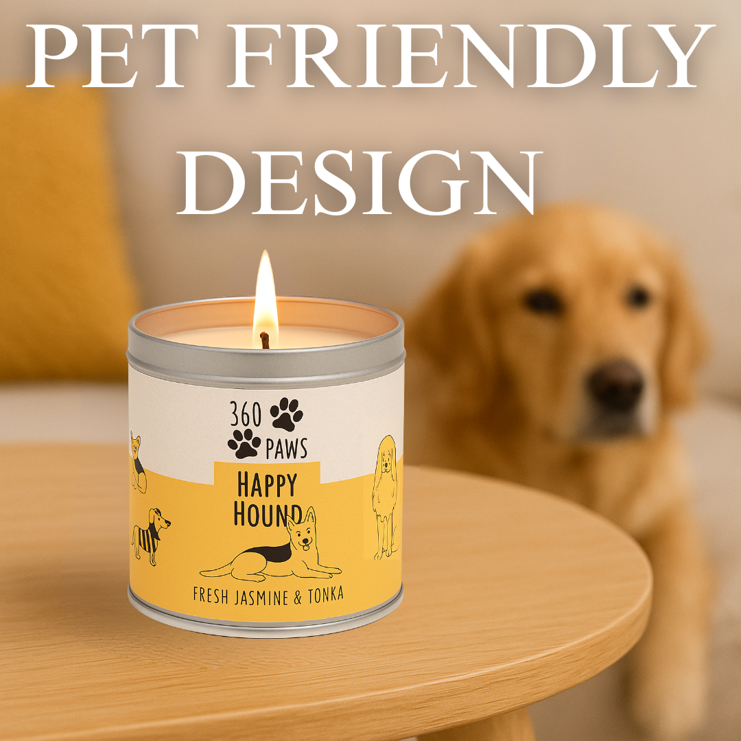 360 Paws Happy Hound Odour Neutralising Candle – Fresh Jasmine & Tonka  | 50hr Pet-Safe AromaGuard™ Candle