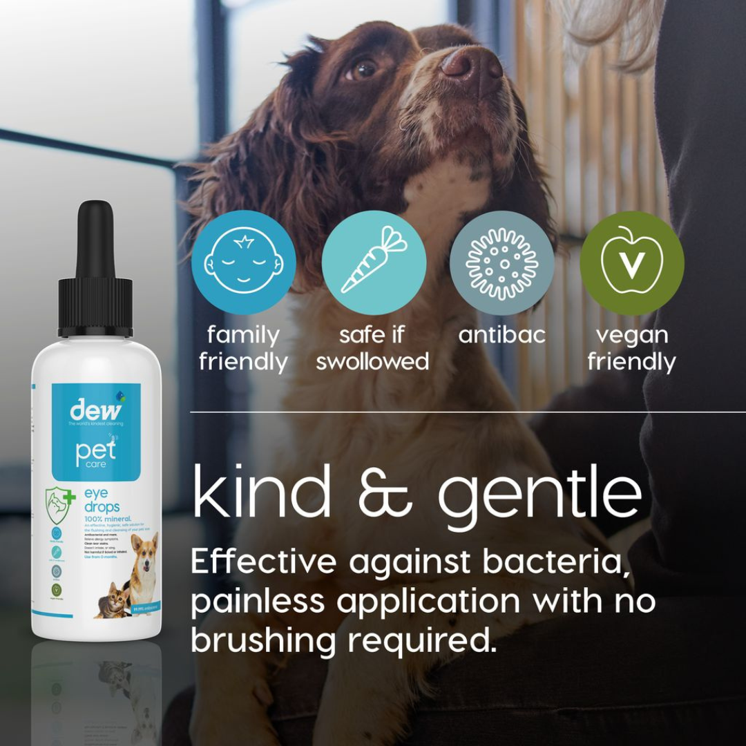 Dew Pet Eye Drops – 100% Mineral, Kind & Gentle Cleansing 65ML and 2.5 Litre refill