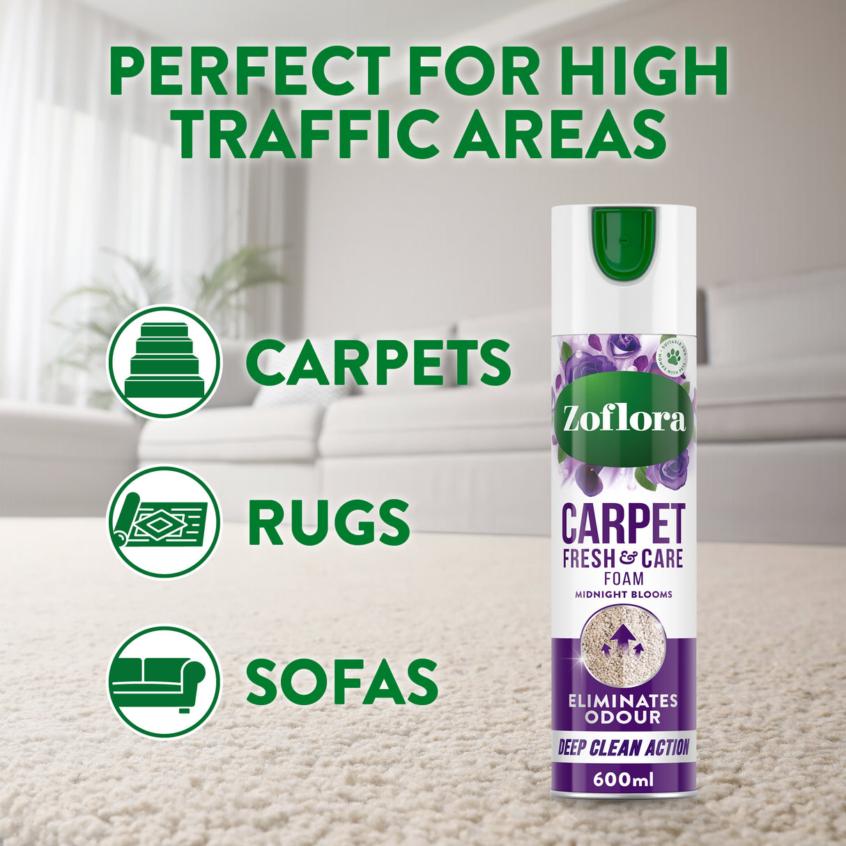 Zoflora Midnight Blooms Carpet Fresh & Care Foam 600ml