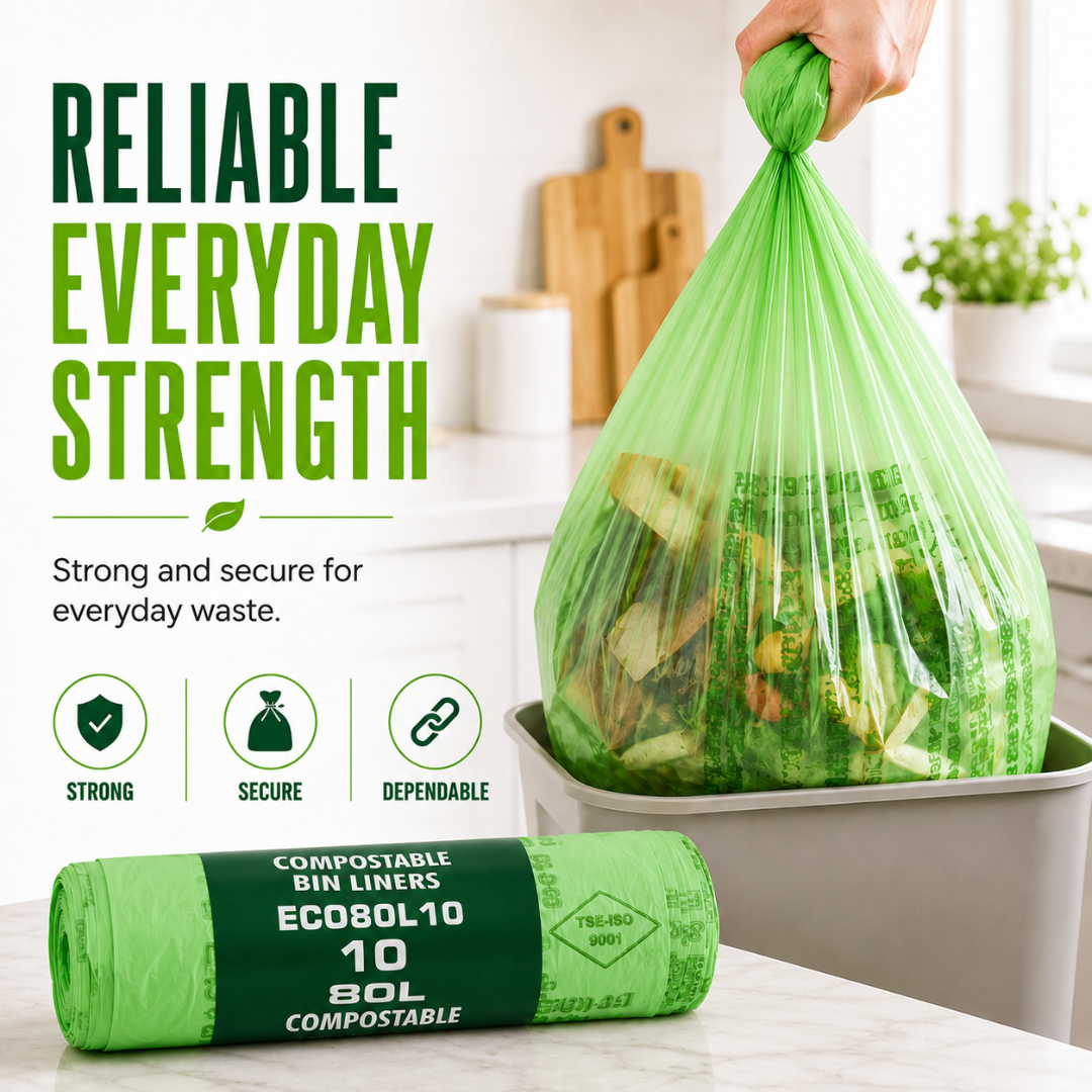 10 x ECO360 100% Compostable Corn Starch Bin Bags 725x850mm 80L