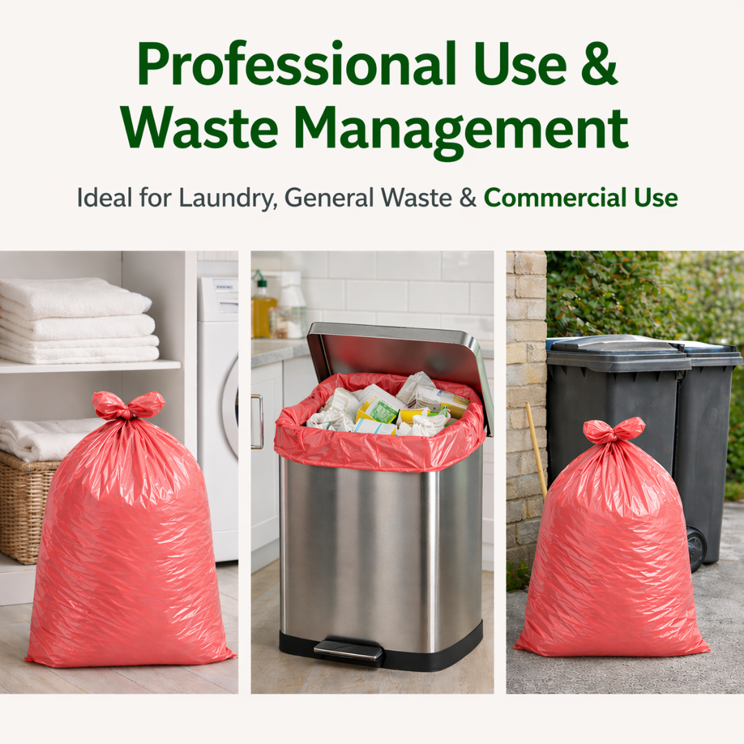 Red Medium Duty Refuse Sacks (200pk) 18x29x38"  10kg Bin Bag 18 Micron 97% Recycled material