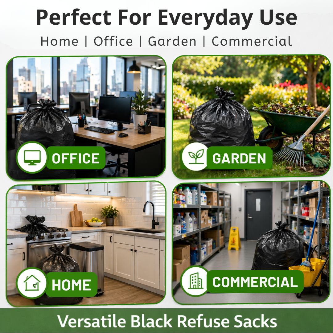 200 Heavy Duty 100L Refuse Sacks 15kg – Black Bin Bags Recycled CHSA