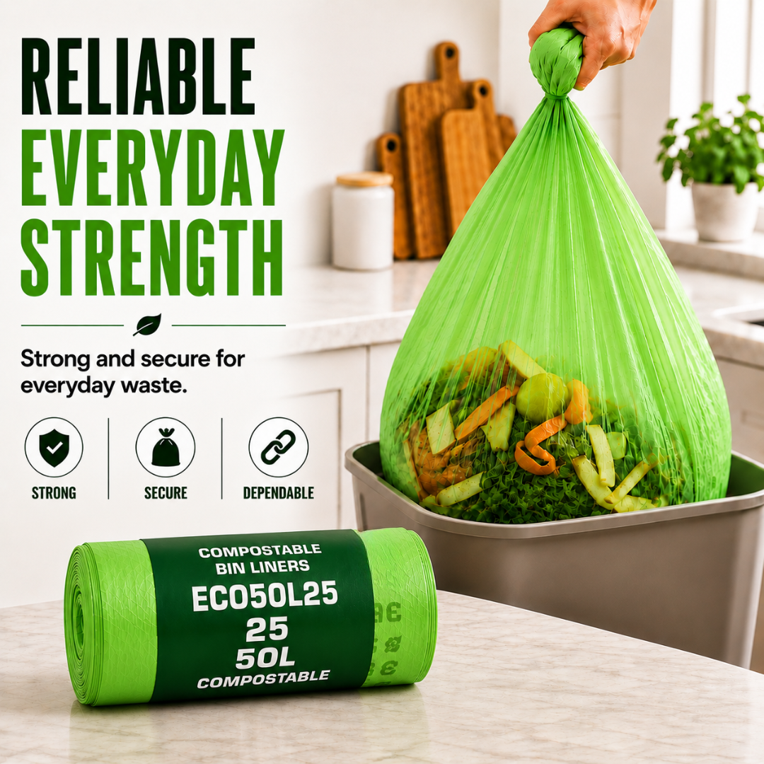 25 x ECO360 100% Compostable Corn Starch Bin Bags 600x670mm 50L