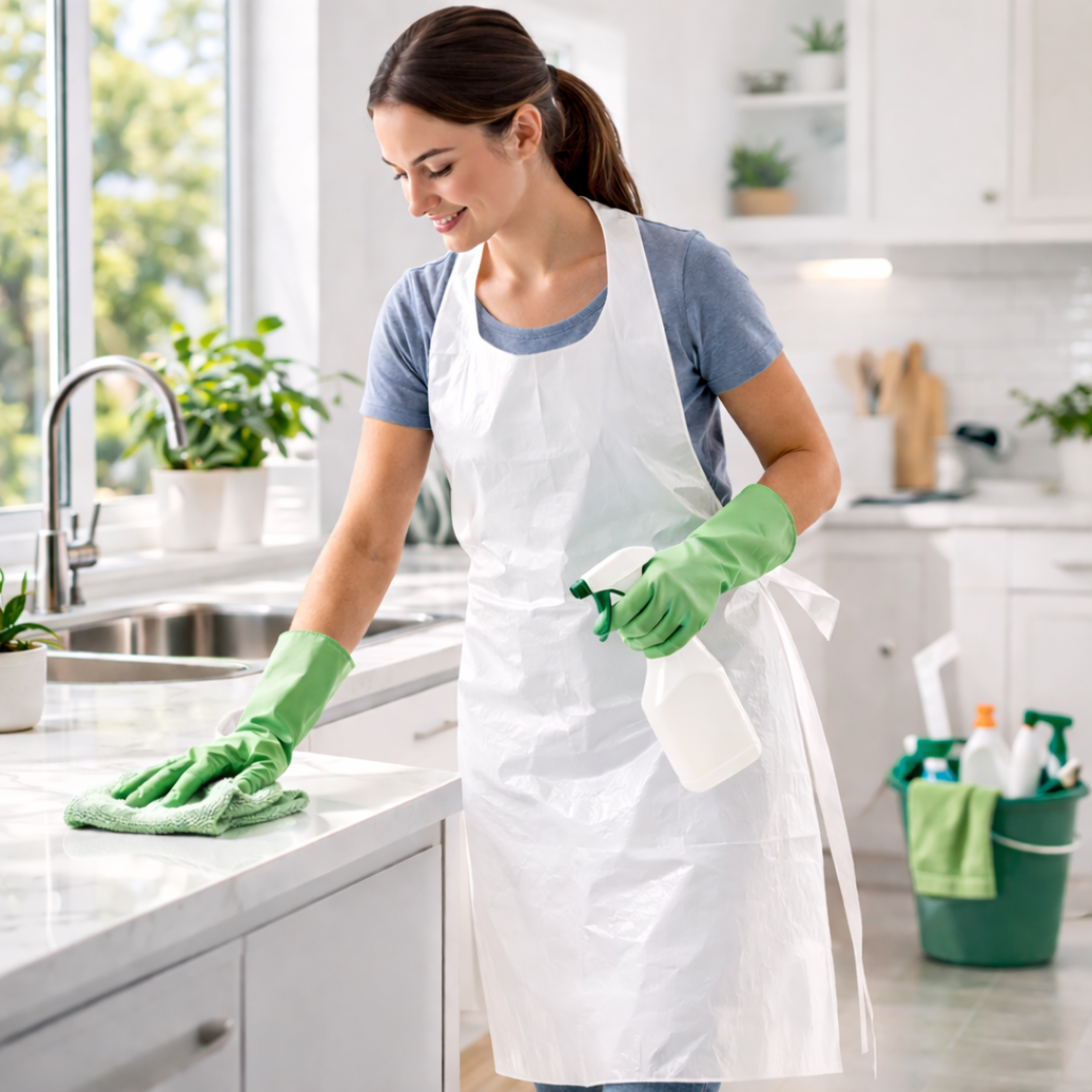 Eco Clear Disposable Aprons (20 Pack) – Recycled Polyethylene, One Size 27" x 46"