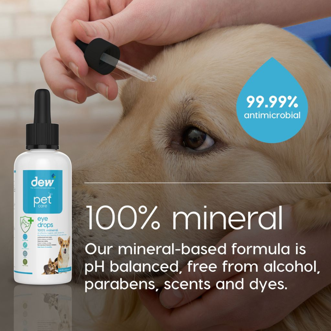 Dew Pet Eye Drops – 100% Mineral, Kind & Gentle Cleansing 65ML and 2.5 Litre refill