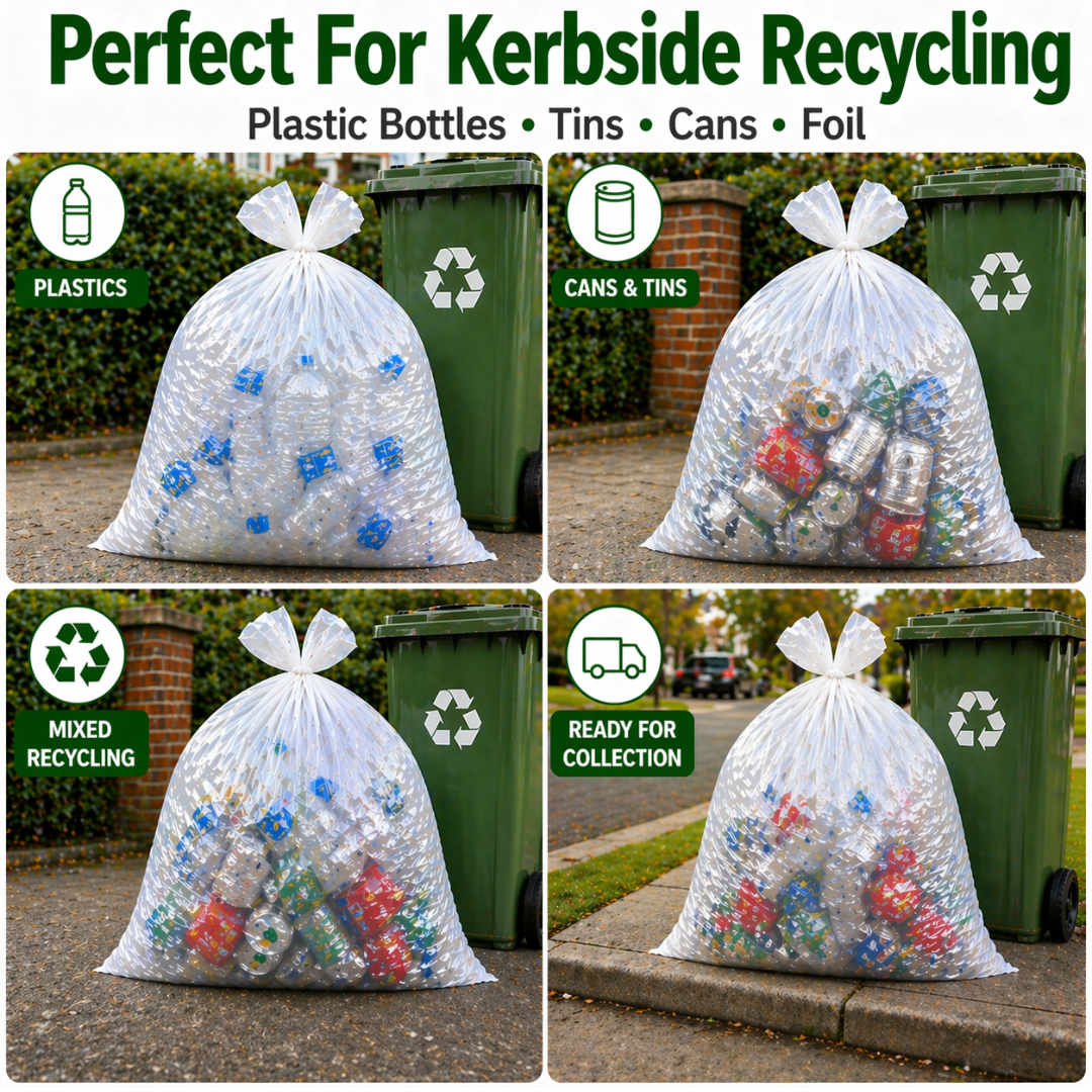 White Medium Duty Refuse Sacks (200pk) 18x29x38" recycled material