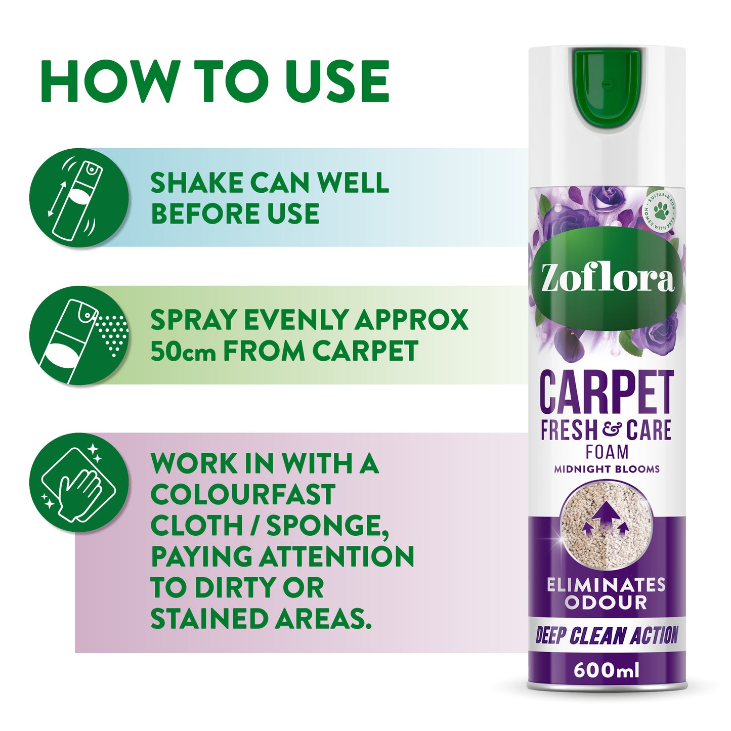 Zoflora Midnight Blooms Carpet Fresh & Care Foam 600ml