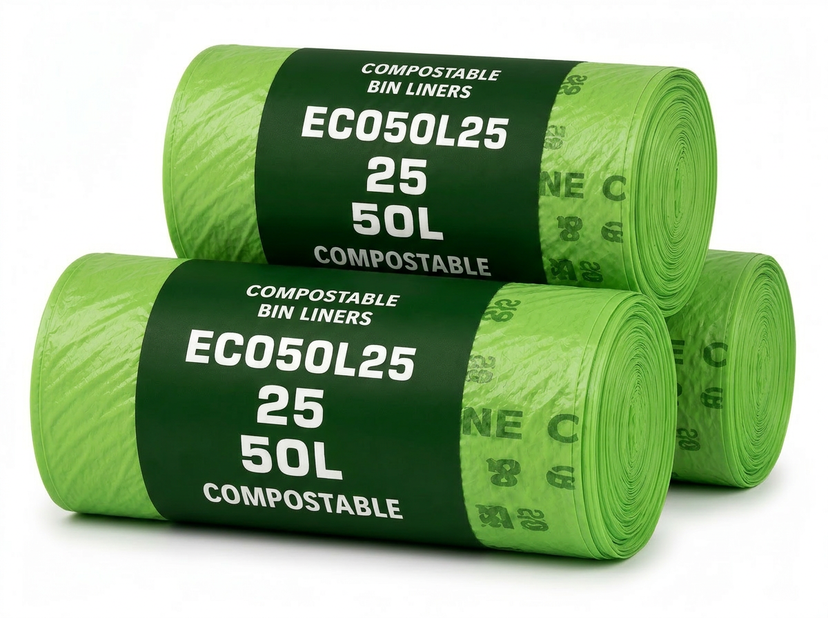 25 x ECO360 100% Compostable Corn Starch Bin Bags 600x670mm 50L