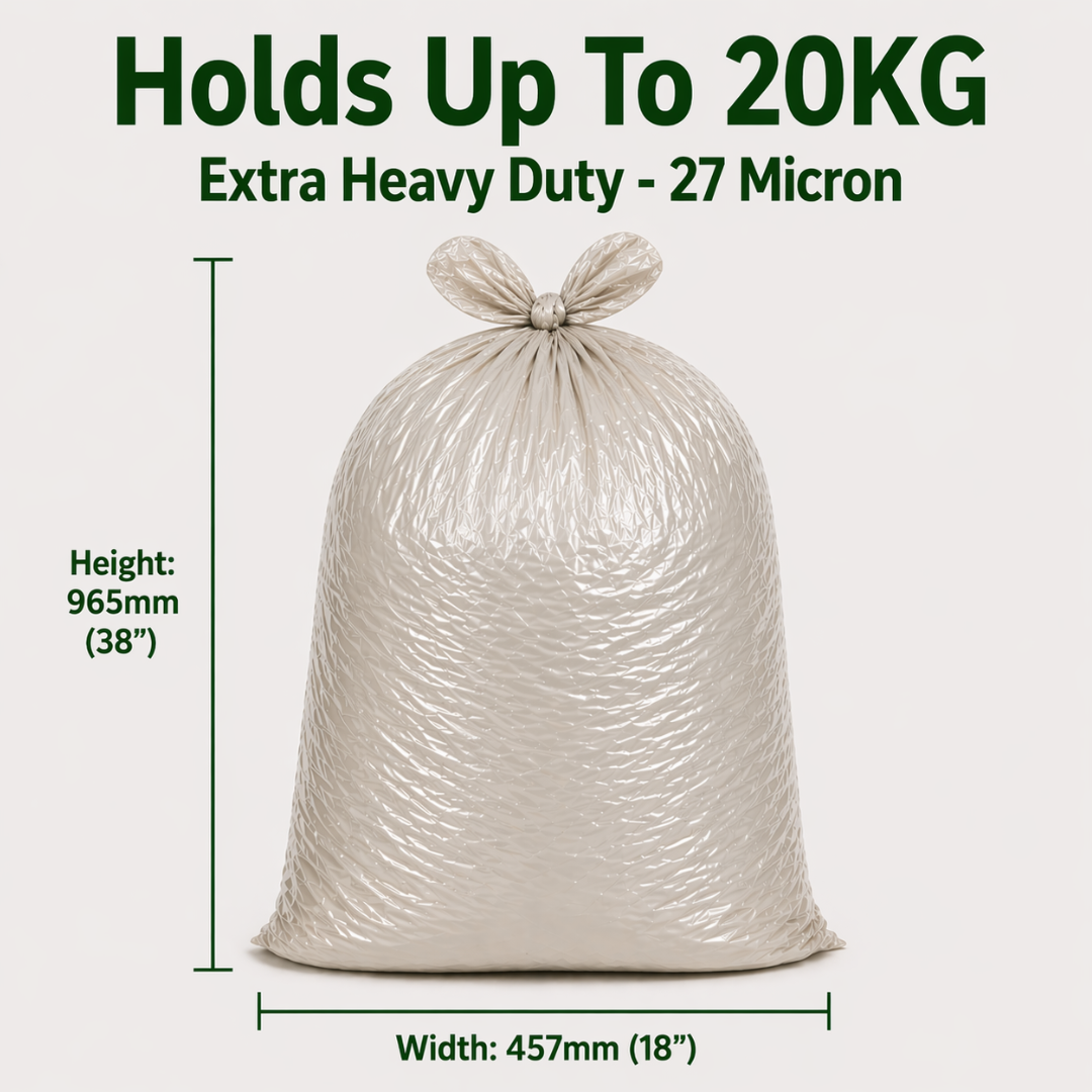 ECO345C Extra Heavy Duty Clear Bin bags 200 20kg 18x29x38