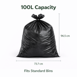 200 Pack Black Refuse Sacks 100L 20kg Extra Heavy Duty Bin Bags 18x29x38"
