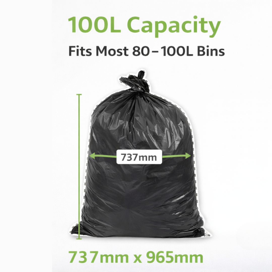 200 Heavy Duty 100L Refuse Sacks 15kg – Black Bin Bags Recycled CHSA