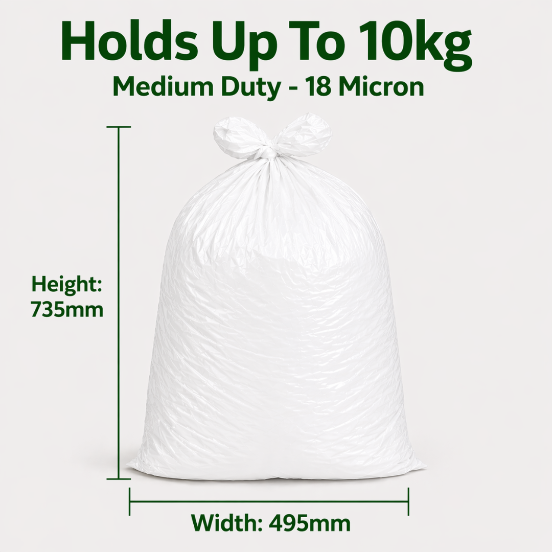 White Medium Duty Refuse Sacks (200pk) 18x29x38" recycled material