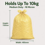 Yellow Medium Duty Refuse Sacks (200pk) 18x29x38"  – 18 Micron Bin Bags, 10kg Strong, 97% Recycled