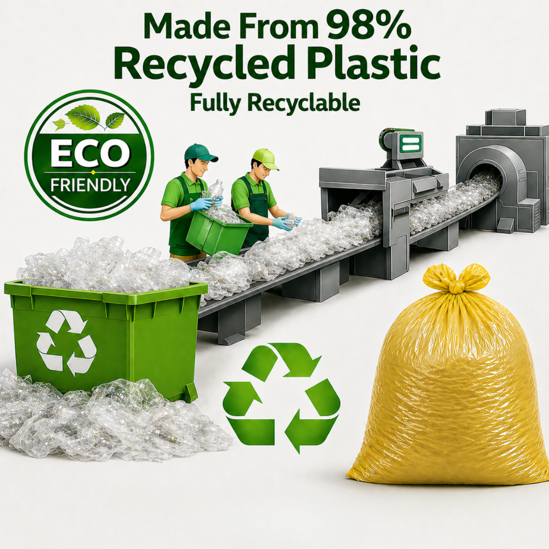 Yellow Medium Duty Refuse Sacks (200pk) 18x29x38"  – 18 Micron Bin Bags, 10kg Strong, 97% Recycled