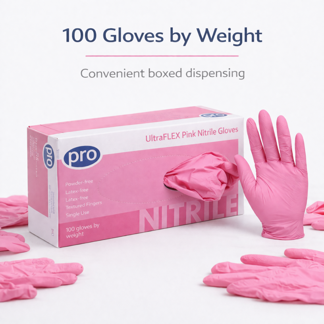 UltraFlex Pink Nitrile Gloves – Powder-Free, Latex-Free Disposable Gloves (100 Gloves by Weight)