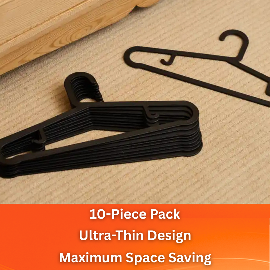 MACROMAX SLIM CLOTHS HANGER (10 Pack) | Ultra Thin, Space Saving Closet Organiser (Black)