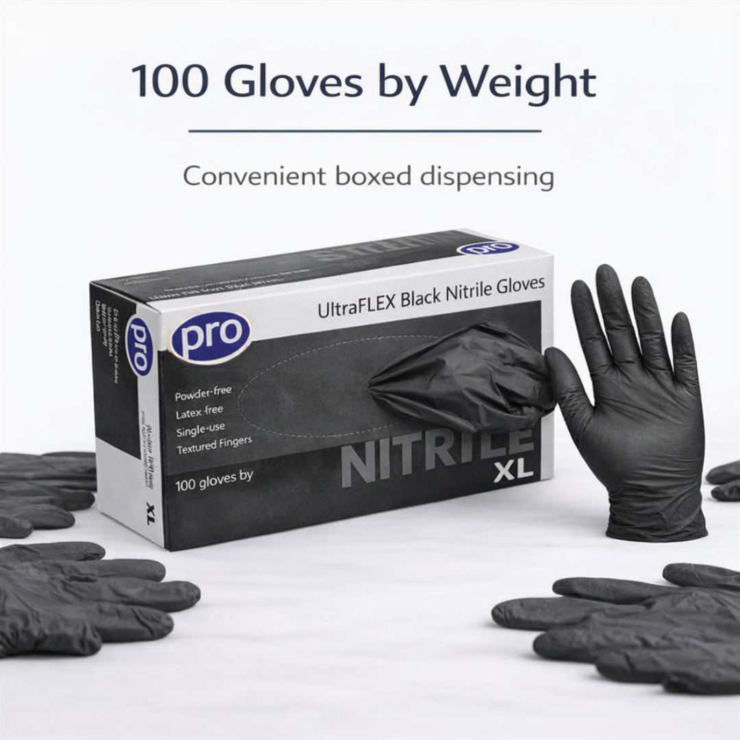 Ultraflex Black Nitrile Gloves – Powder-Free, Latex-Free Disposable Gloves (100 Pack)