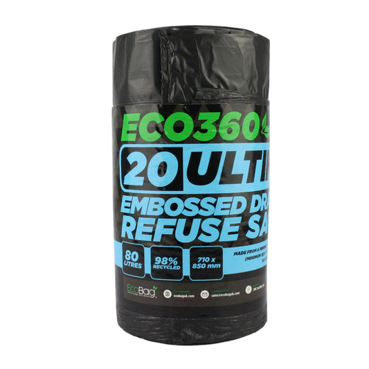 20 - ECO ULTIMATE EMBOSSED BLACK DRAWSTRING BIN LINER 80L